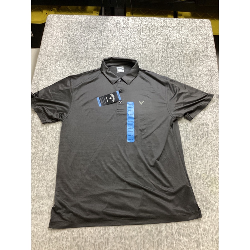 Callaway Mens Golf Polo Shirt Caviar Gray Striped Performance CGKSE0S8 Large NWT